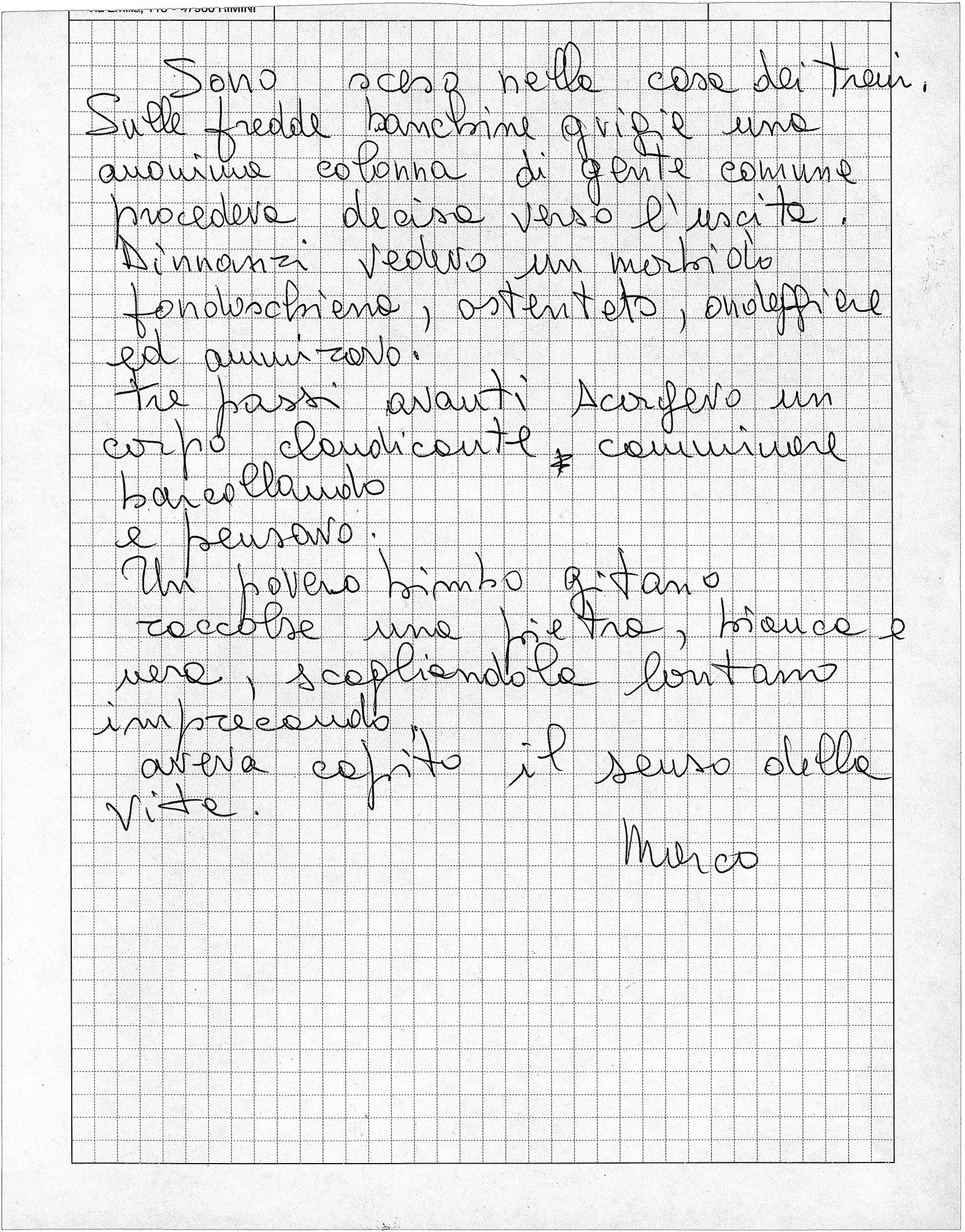 "Sono sceso", Marco Pesaresi: poesia autografa (Archivio fotografico comunale di Savignano sul Rubicone). 